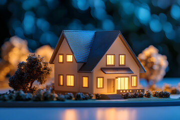 house in the night real estate concept