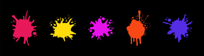 Colorful paint spots set. Colorful ink stains, abstract paints splashes and wet splats. Vector illustration design.