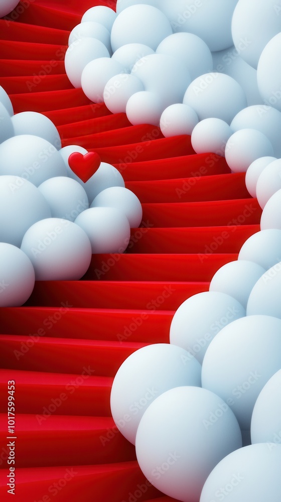 Poster Red Stairs And White Clouds.