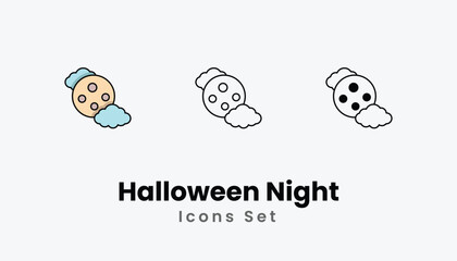 Halloween Night Icons thin line and glyph vector icon stock illustration