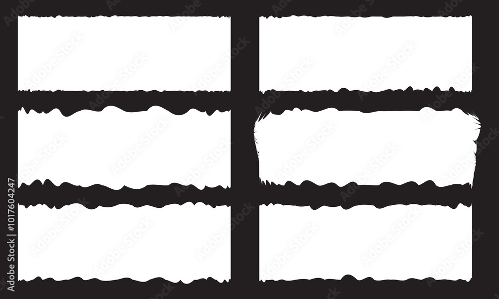 Aufkleber set of white grunge rectangle frames with jagged edges. geometric rectangular form of old torn paper