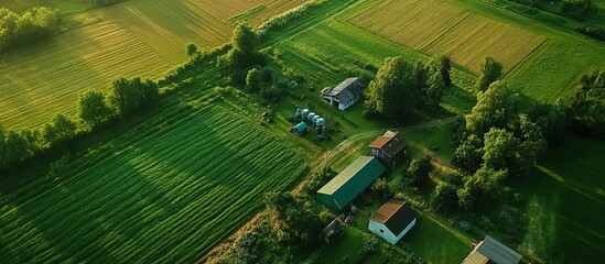 Fototapeta premium Aerial View of a Farm in the Countryside