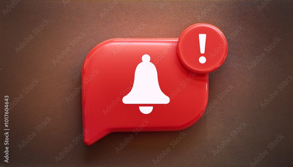 Poster a red notification badge with a bell icon and an exclamation mark, symbolizing alerts or updates.