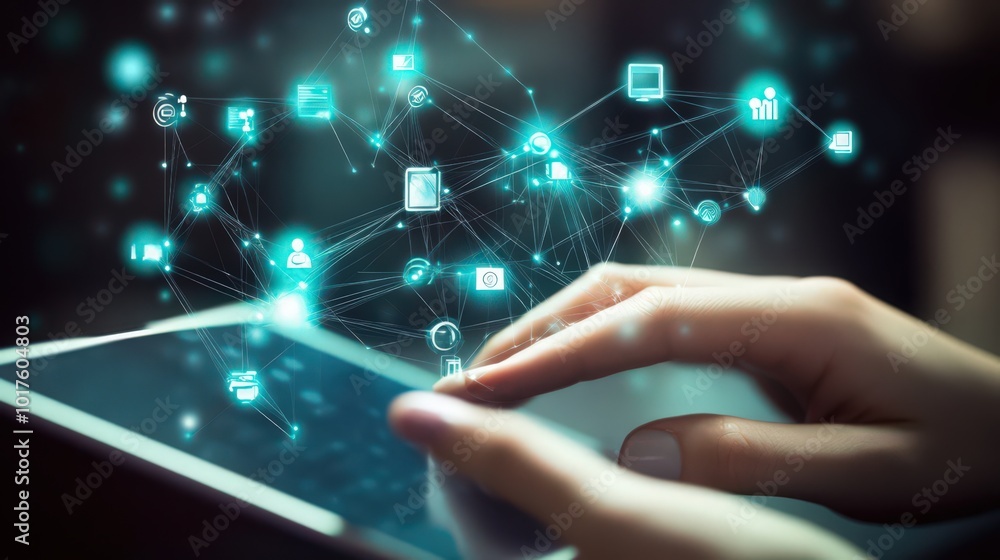 Poster digital marketing evolves with big data, optimizing strategies through internet network connections