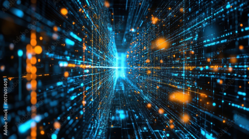 Poster digital technology advances with the integration of big data and internet network connections