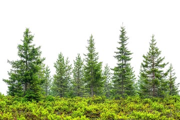 Pine trees landscape with clear white sky