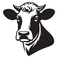 Black Cow Head Silhouette Vector Isolated on White Background