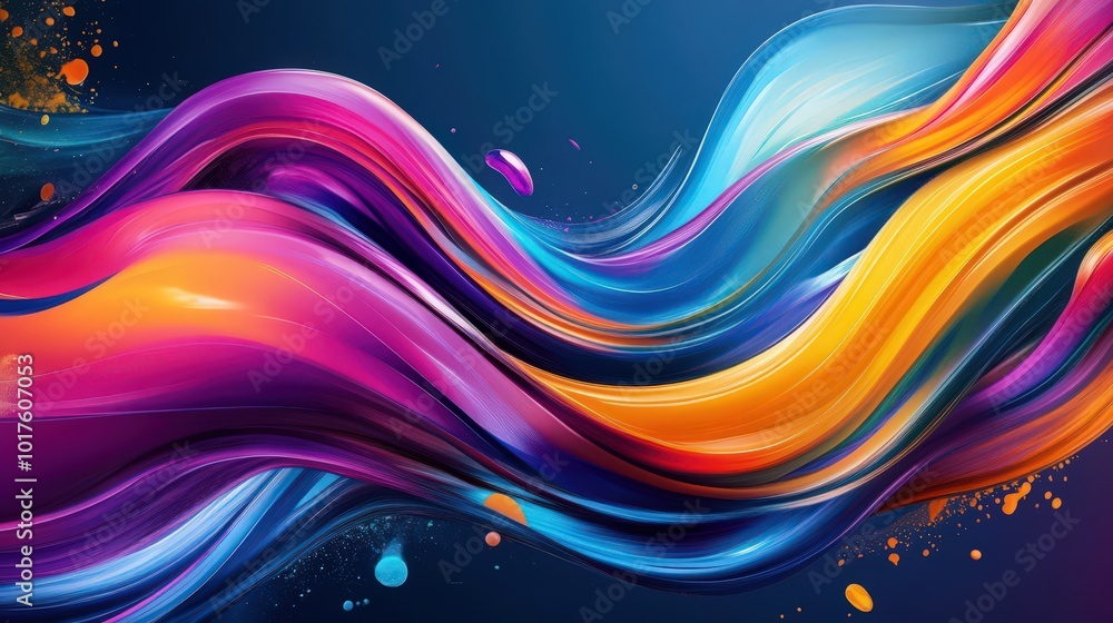 Poster dynamic and colorful, this abstract background features swirling ribbon strokes and splash waves.