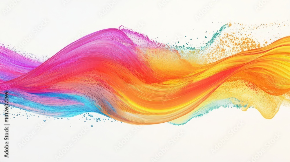 Poster dynamic ribbon strokes in vibrant colors blend seamlessly into an abstract wave and splash backgroun