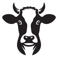 Black Cow Head Silhouette Vector Isolated on White Background