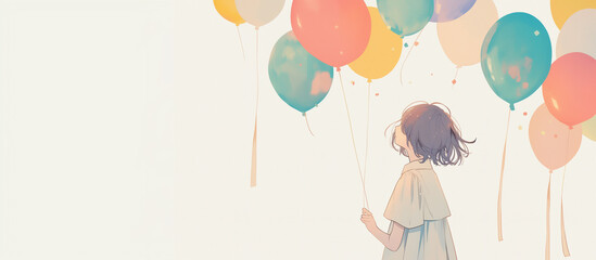 風船と女の子の背景
