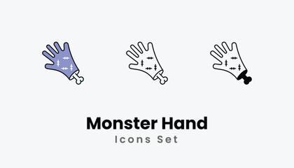 Monster Hand Icons thin line and glyph vector icon stock illustration