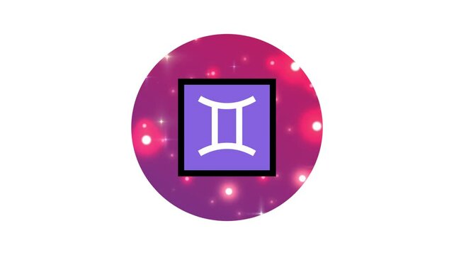 Gemini zodiac sign animation with shining stars and particles 