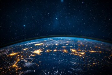 Fototapeta premium Earth from space, showcasing city lights and stars.