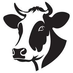 Black Cow Head Silhouette Vector Isolated on White Background