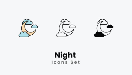 Night  Icons thin line and glyph vector icon stock illustration