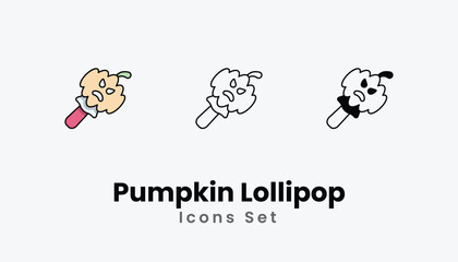 Pumpkin Lollipop Icons thin line and glyph vector icon stock illustration