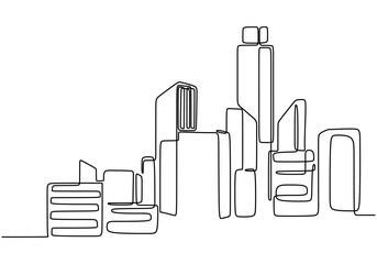 Skyscrapers in one continuous line drawing. Minimalist design for contemporary architecture and city landscapes.