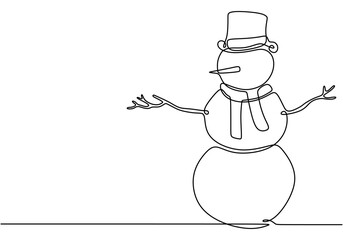 One continuous line drawing featuring a snowman. Capturing winter celebrations and holiday cheer.