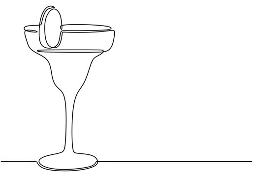 recommend clip art: Continuous line drawing of a cup with lemon slices. Minimalist design for fresh beverages and relaxation.