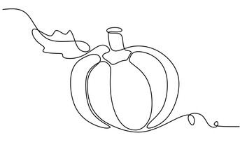 Continuous line drawing of a pumpkin. Minimalist design for autumn and harvest themes.