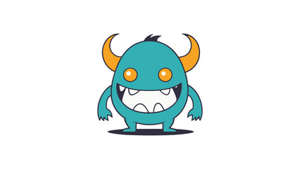 happy blue monster with horns smiling