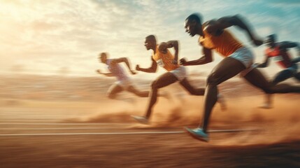 Obraz premium Dynamic Race Athletes in Full Sprint Capturing the Thrill of Competition