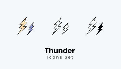 Thunder  Icons thin line and glyph vector icon stock illustration