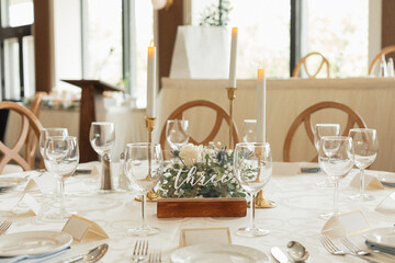 Wedding reception dinner table with gold accents