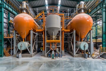Interior perspective of a cement manufacturing facility and building materials production plant