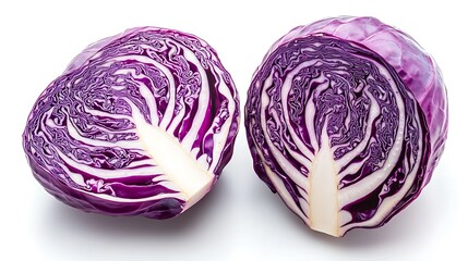 Fototapeta premium Halved purple cabbage showcasing its intricate layers.