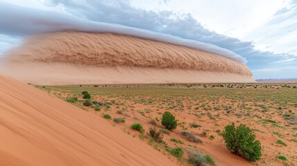 Obraz premium Dramatic Sandstorm Wall Over Desert Landscape Nature Photography