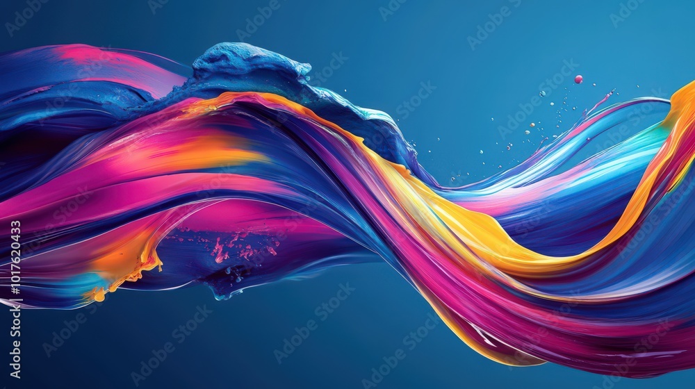 Poster vibrant hues and dynamic ribbon strokes come together in an abstract wave, forming a splash backgrou