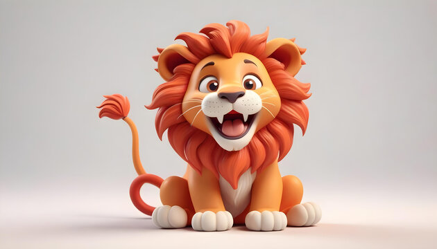 3d cute cartoon orange lion smiling