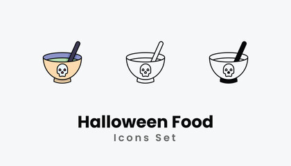 Halloween Food Icons thin line and glyph vector icon stock illustration