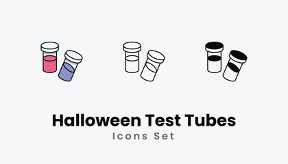 Halloween Test Tubes Icons thin line and glyph vector icon stock illustration