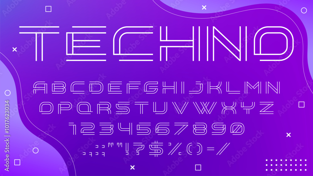 Poster modern techno font, futuristic line type, abstract typeface vector typography set. minimal art engli