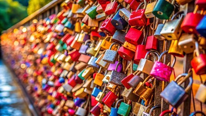 Aerial View of Colorful Love Padlocks on a Bridge - Romantic Background Texture