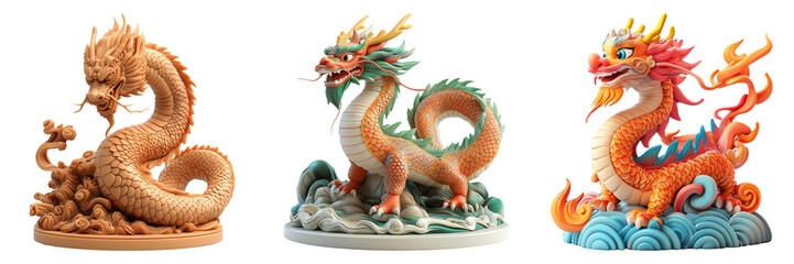 Obraz premium Chinese dragon statue isolated on transparent background graphic PNG for cultural designs or mythology illustrations
