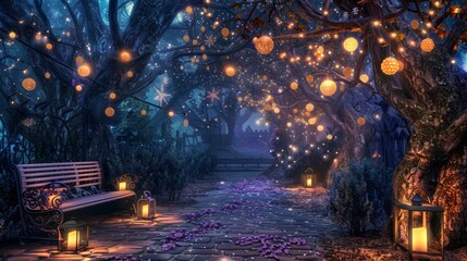 Obraz premium Whimsical New Year's Eve Outdoor Scene with a Decorated Tree