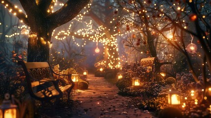 Obraz premium Whimsical New Year's Eve Outdoor Scene with a Decorated Tree