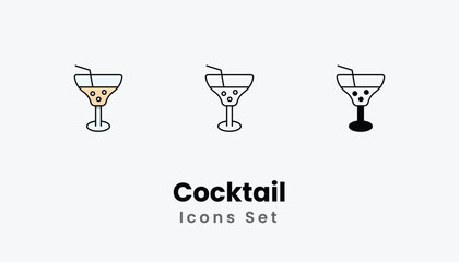 Cocktail Icons thin line and glyph vector icon stock illustration