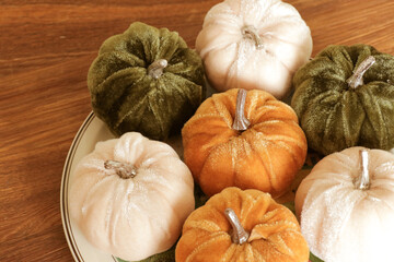 Velvet pumpkin decor. Fall autumn decorations.