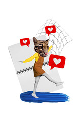 Picture image collage of crazy funky character caricature have fun dance social media popularity...