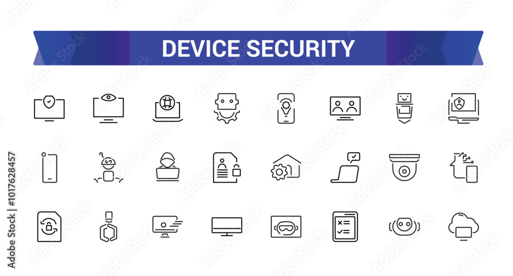 Wall mural device security icon set. secure shield and safe defense line icons. safety risk, computer security 