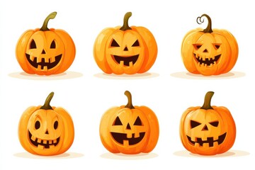 Halloween Pumpkins on White Background.