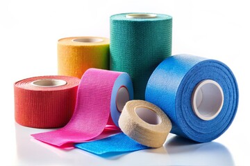 Athletic Taping Supplies for Injury Prevention and Support - Kinesiology Tape, Prewrap, and More on White Background