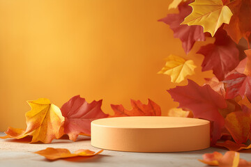 Product podium in warm autumn colors for product presentation, Display product, Background for product branding, Mockup for branding, Packaging, Mockup design, 3d rendering illustration