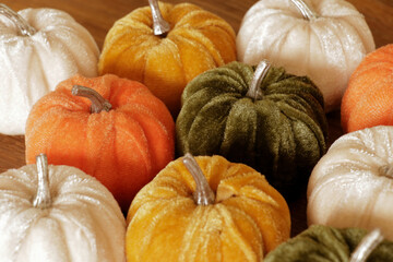 Velvet pumpkin decor. Fall autumn decorations.