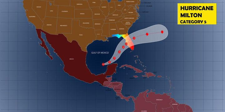 Category 5 Hurricane Milton expected path way. Hurricane Milton approaching the Gulf of Mexico, Florida.